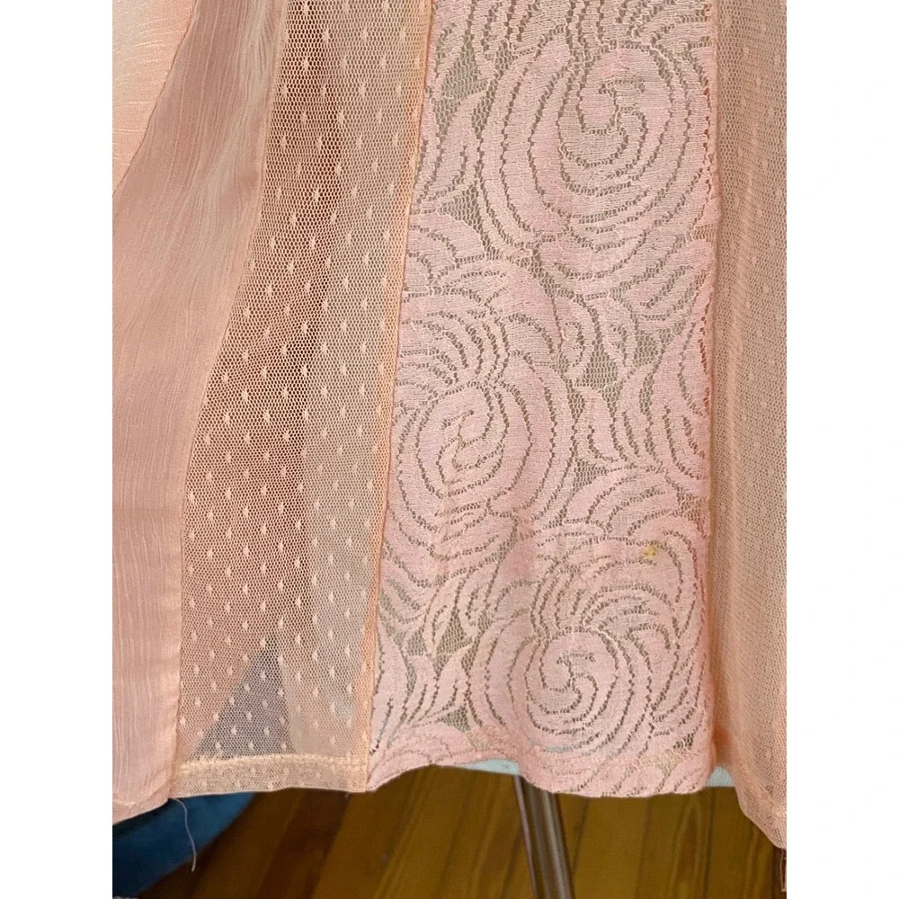 Jolt Peach Lace Mesh orange Long Sleeve Top Small Boho Button Back Cottagecore - Picture 5 of 8